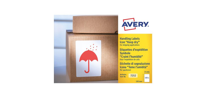 Etiquetas en rollo para envíos preimpresas con el icono "mantener alejado del agua" 74 x 100 mm