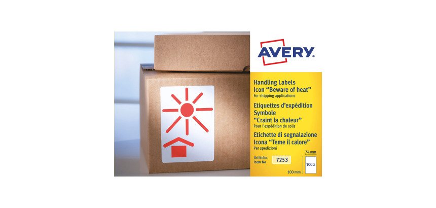 Etiquetas en rollo para envíos preimpresas con el icono "manterner lejos del calor" 74 x 100 mm