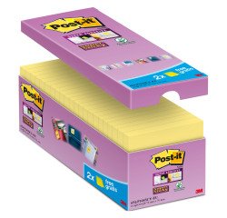 Pack de 14 notas reposicionables amarillas Super Sticky Post-it 76 x 76 mm - Bloc de 90 hojas + 2 GRATIS 