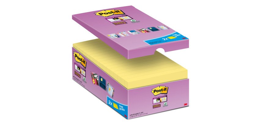 Pack 14 wiederablösbare gelbe Super Sticky Post-its 76 x 127 mm - 90 Blatt pro Block + 2 gratis