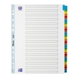 Intercalaire A4+ carte bristol blanche Oxford 31 onglets numériques multicolores - 1 jeu