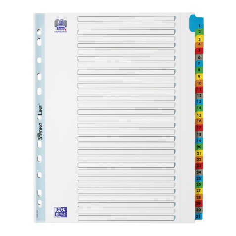 Dividers A4+ white bristol cardboard Elba 31 numerical and colored tabs - 1 set