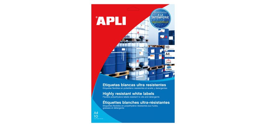 Label in polyethylene for laser 210 x 297 mm Apli - white - sleeve of 10