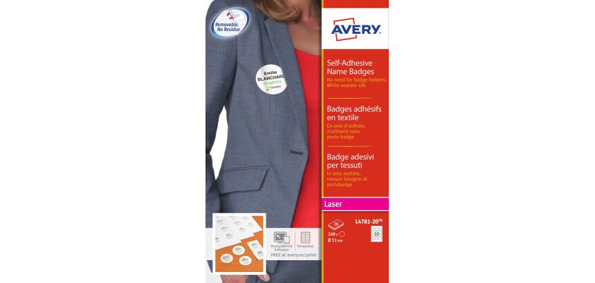Badge laser Avery self-adhesive white Ø 51 mm - box of 240