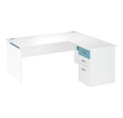 Escritorio blanco esquinero 160 cm orientable derecha/izquierda con cajonera 3 cajones Intuitiv'