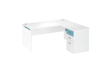 Escritorio blanco esquinero 160 cm orientable derecha/izquierda con cajonera 3 cajones Intuitiv'