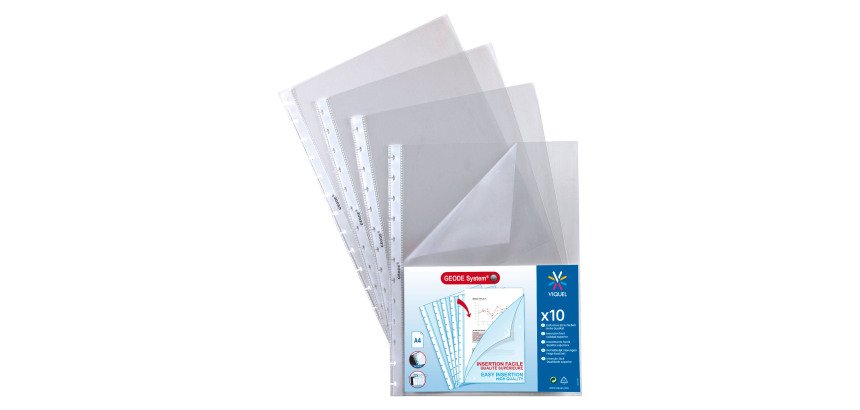 10 pochettes - 20 vues amovibles Géode Viquel A4 polypropylène lisse 7/100e - ouverture sur 2 côtés