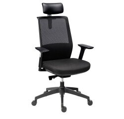 Office chair ATLAS fabric and mesh - high backrest - headrest - 3D armrests - lumbar support - synchronous mechanism
