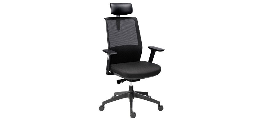 Chaise de bureau Prega tissu et maille - dossier haut - appui-tête - accoudoirs 3D - soutien lombaire - mécanisme synchrone