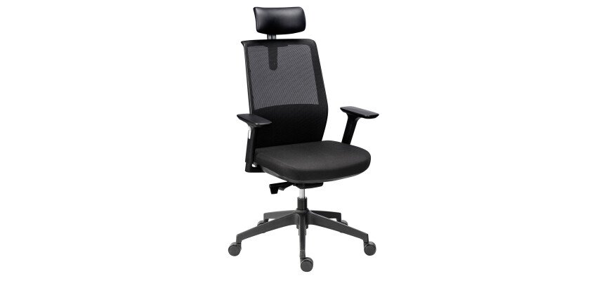 Chaise de bureau Prega tissu et maille - dossier haut - appui-tête - accoudoirs 3D - soutien lombaire - mécanisme synchrone