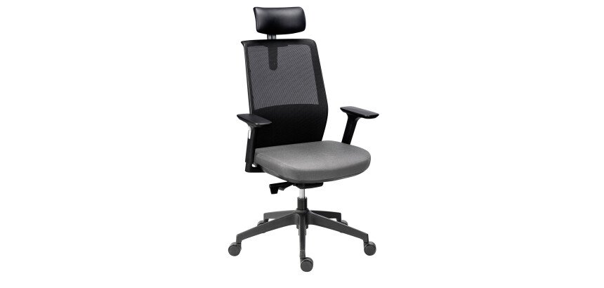 Chaise de bureau ATLAS tissu et maille - dossier haut - appui-tête - accoudoirs 3D - soutien lombaire - mécanisme synchrone
