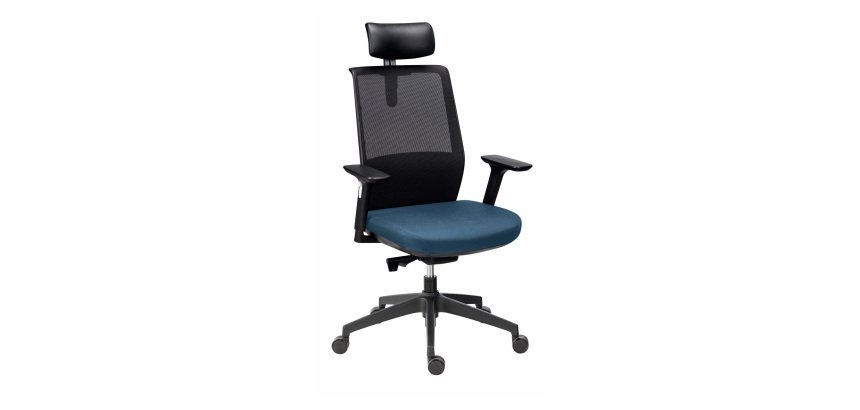 Office chair ATLAS fabric and mesh - high backrest - headrest - 3D armrests - lumbar support - synchronous mechanism