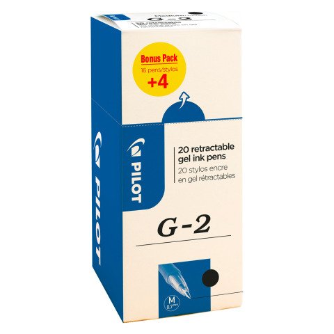 Pack de 16 bolígrafos roller Pilot G2 + 4 GRATIS negro