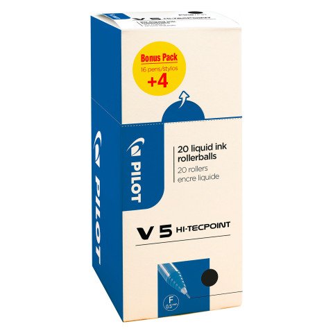 Pack de 16 bolígrafos Pilot Hi-Tecpoint V5 + 4 GRATIS negro