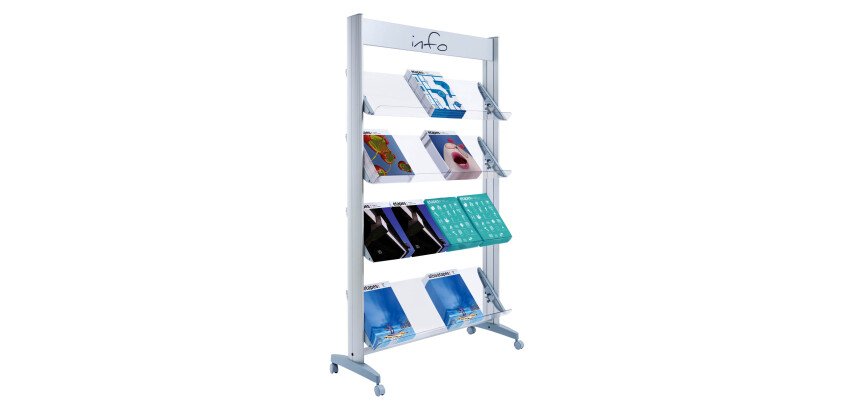 Présentoir mobile plexiglass 16 documents jusqu'au format A3 Paperflow