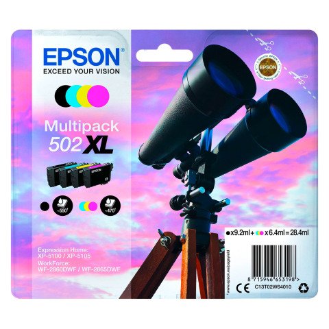 Epson 502XL (C13T02W64010) Pack de 4 cartuchos negro + colores de alta capacidad (470 + 3x550 páginas)
