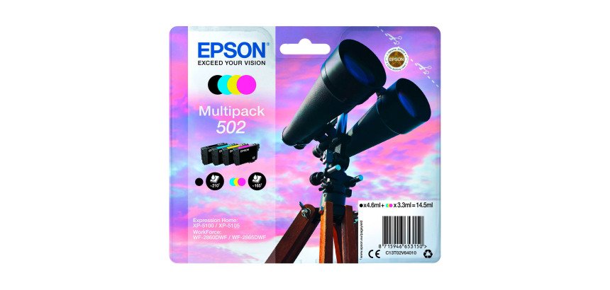 Epson 502 Pack de 4 cartouches 1 noir et 3 couleurs pour imprimante jet d'encre