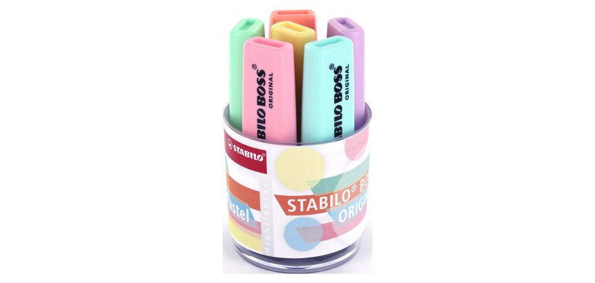 Surligneur Stabilo Boss couleurs assorties pastels - Pot à crayon de 6