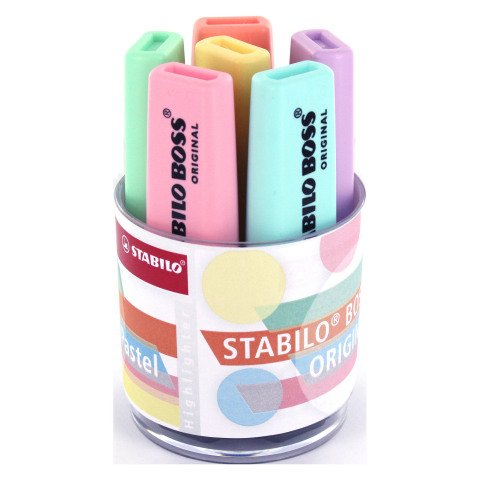 Subrayador fluorescente STABILO Boss colores surtidos pasteles - Tarro de lápiz con 6 unidades