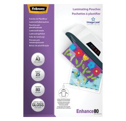 Paquete de 25 fundas de plastificación térmica Fellowes A3, 2 x 80 µ, brillante