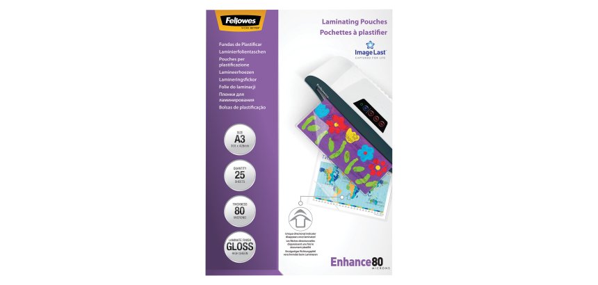 Pochettes de plastification Fellowes A3 2 x 80 µ brillantes - Boite de 25