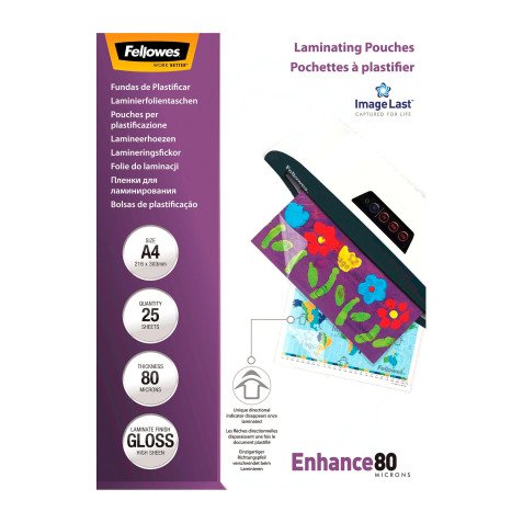 Pochettes de plastification Fellowes A4 2 x 80 µ brillantes - Boite de 25