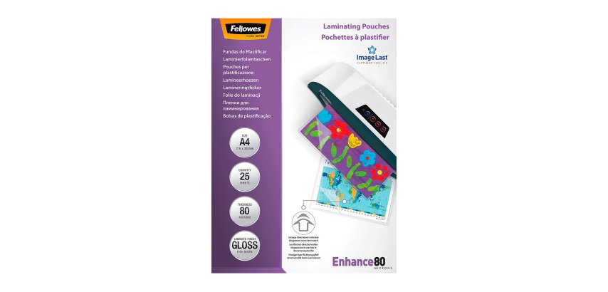 Fellowes A4 Laminating Pouches - 2 x 80 Micron - Glossy - Box of 25