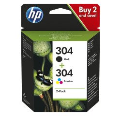 HP 304 Pack 2 cartouches : 1 noire + 1 cartouche 3 couleurs pour imprimante jet d'encre