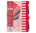 Intercalaires neutres A4 Exacompta polypropylène 30/100e 12 onglets  multicolores - 1 jeu