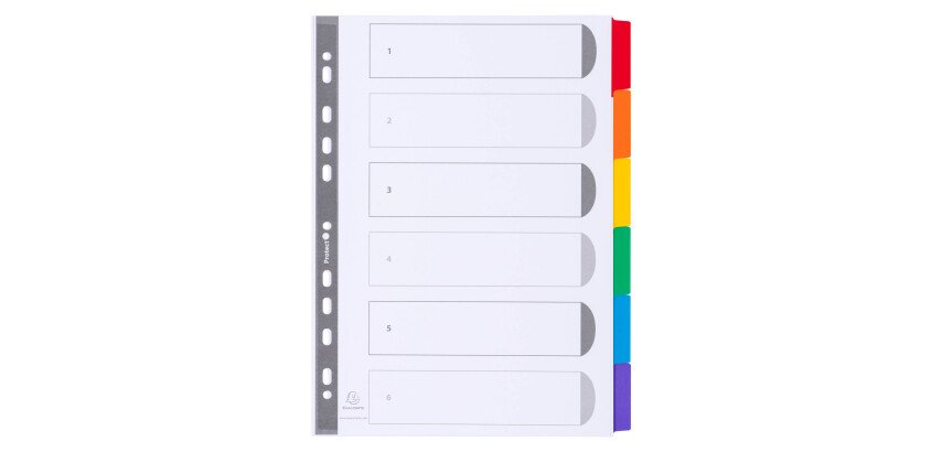 Intercalaire A4 carte160 g Exacompta 6 onglets neutres réinscriptibles multicolores - 1 jeu