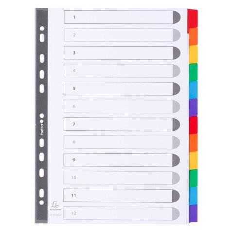 Intercalaire A4 carte160 g Exacompta 12 onglets neutres réinscriptibles multicolores - 1 jeu