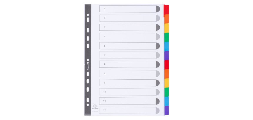 Intercalaire A4 carte160 g Exacompta 12 onglets neutres réinscriptibles multicolores - 1 jeu