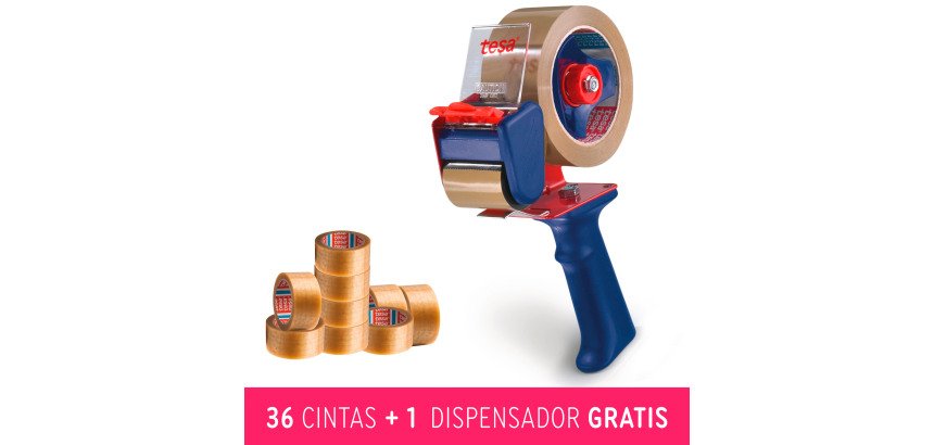Pack de 36 cintas Polipro 66m x 50 mm translucido Tesa + Dispensador GRATIS