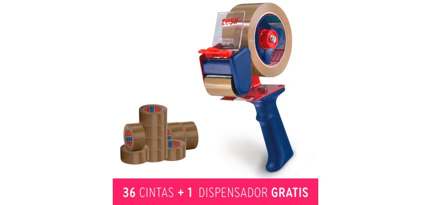 Pack de 36 cintas PVC 100m x 50 mm habana Tesa + Dispensador GRATIS