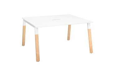 Expandable meeting table ECLA W 140 x D 126 cm undercarriage in metal and wood