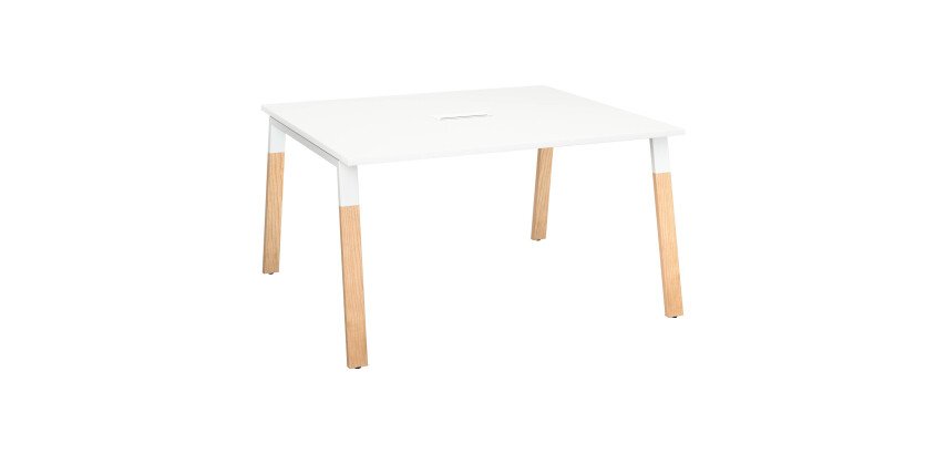 Expandable meeting table ECLA W 140 x D 126 cm undercarriage in metal and wood