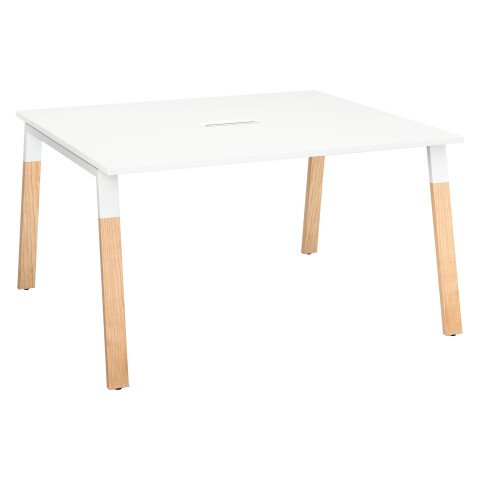 Mesa de reunión modulable blanca Ecla An 140 x Fon 126 cm patas metal y madera