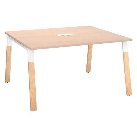 Expandable meeting table ECLA W 140 x D 126 cm undercarriage in metal and wood