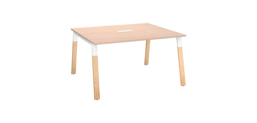 Uitbreidbare vergadertafel ECLA B 140 x D 126 onderstel metaal en hout