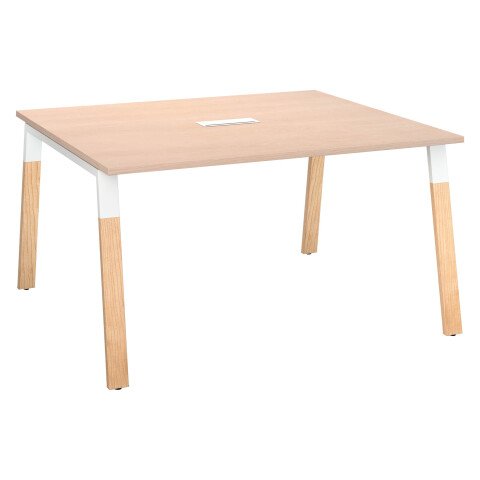 Mesa de reunión modulable roble claro Ecla An 140 x Fon 126 cm patas metal y madera