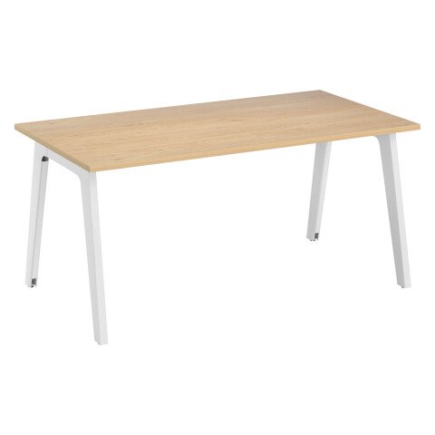 Mesa recta Eden Arco roble claro An 160 cm con canaleta patas blancas