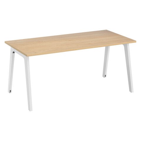 Mesa recta Eden Arco roble claro An 180 cm con canaleta patas blancas