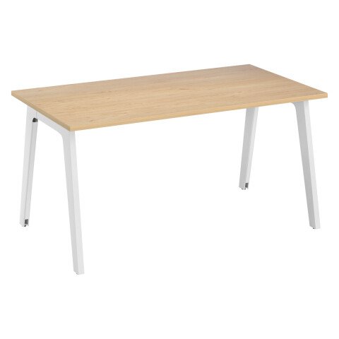 Mesa recta Eden Arco roble claro An 140 cm con canaleta patas blancas