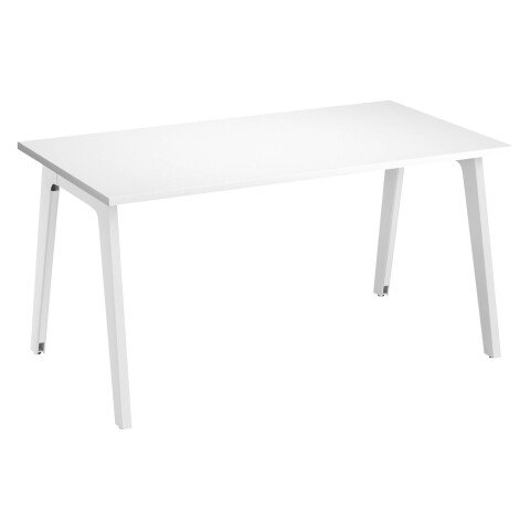 Mesa recta Eden Arco blanca An 140 cm con canaleta patas blancas