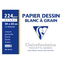 Hoesje 12 vellen tekenpapier wit A4+ Clairefontaine gekorreld 224 g