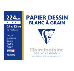 Sleeve 12 sheets of drawing-paper white A4+ Clairefontaine grained 224 g