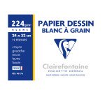 Pochette 12 feuilles papier dessin blanc A4+ Clairefontaine à grain 224 g