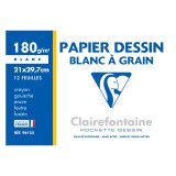 Pochette 12 feuilles papier dessin blanc A4 Clairefontaine à grain 180 g