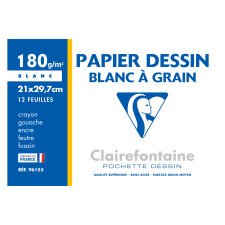 Hoesje 12 vellen tekenpapier wit A4+ Clairefontaine gekorreld 180 g