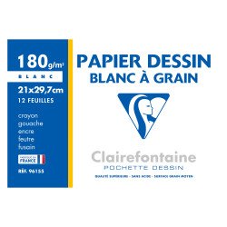 Sleeve 12 sheets of drawing-paper white A4+ Clairefontaine grained 180 g